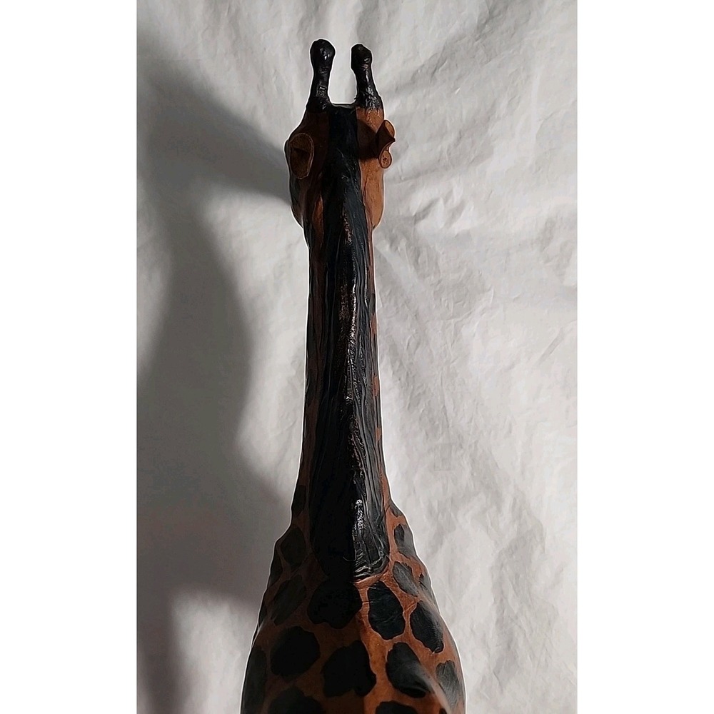 Vintage African Giraffe Sculpture Hand-Painted Leather Wrapped 15" Glass Eyes - Picture 10 of 10